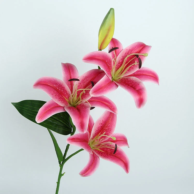 X1125 100cm Colored Lilies White 3 Heads 1 Bud Artificial Silk Tiger