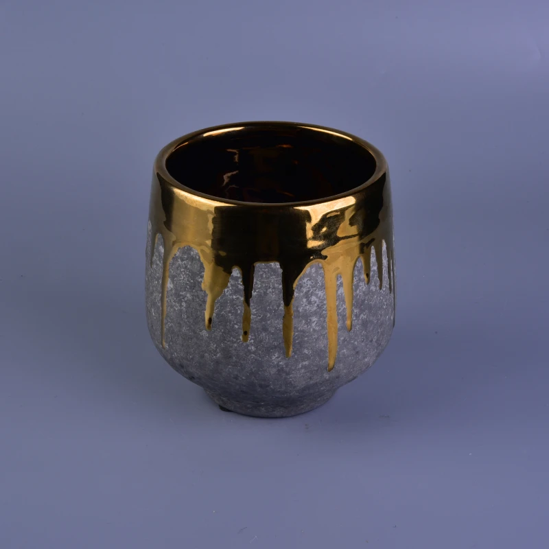 900ml Gold and Grey Stoneware Utensil Ceramic Candle Holders for Home Decoration
