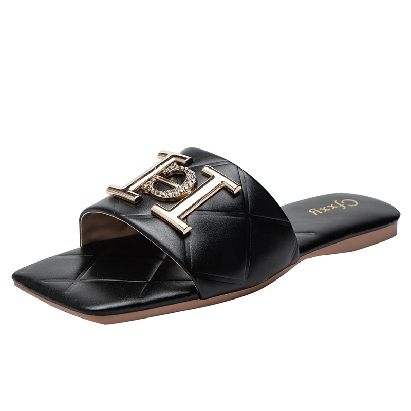 
Guangdong manufacture biggest discount latest ladies sliders classic designer flat sandals slipper for ladies 