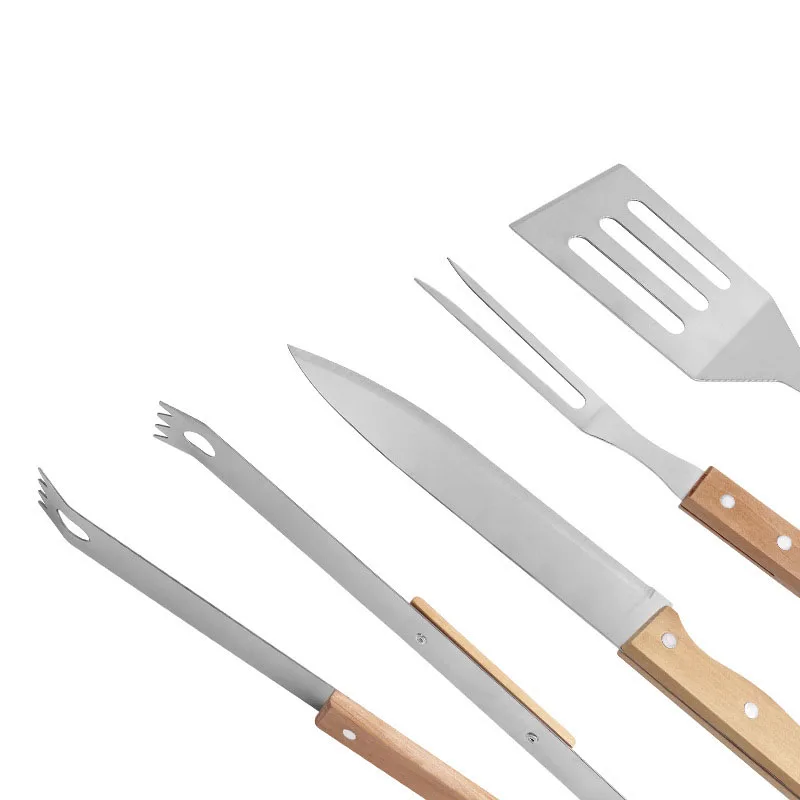 Outdoor BBQ grill set suitable for outdoor charcoal grilling home use includes tongs wooden-handled kitchen knife manufacture