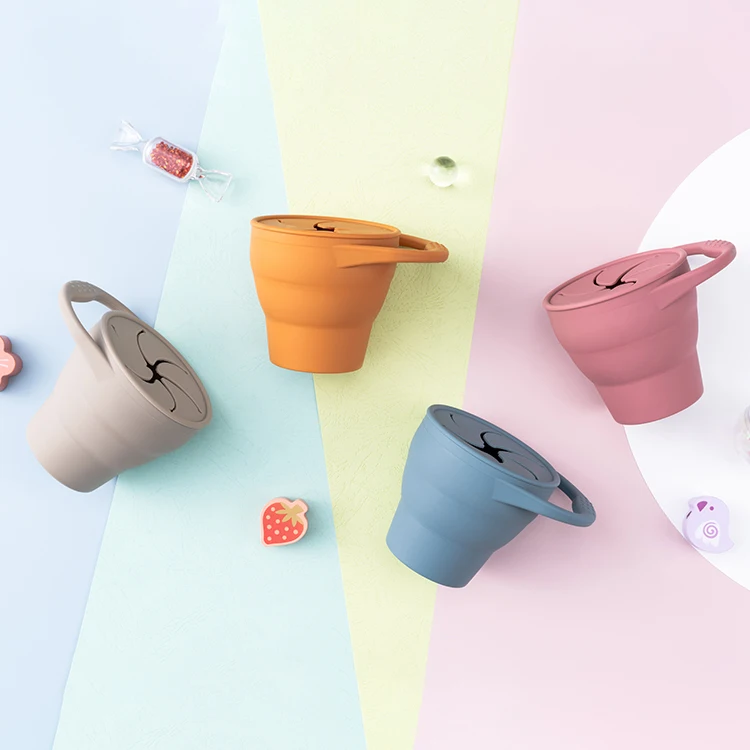 Spill Proof Collapsible Toddler Kids Snack Storage Cup Silicone Baby