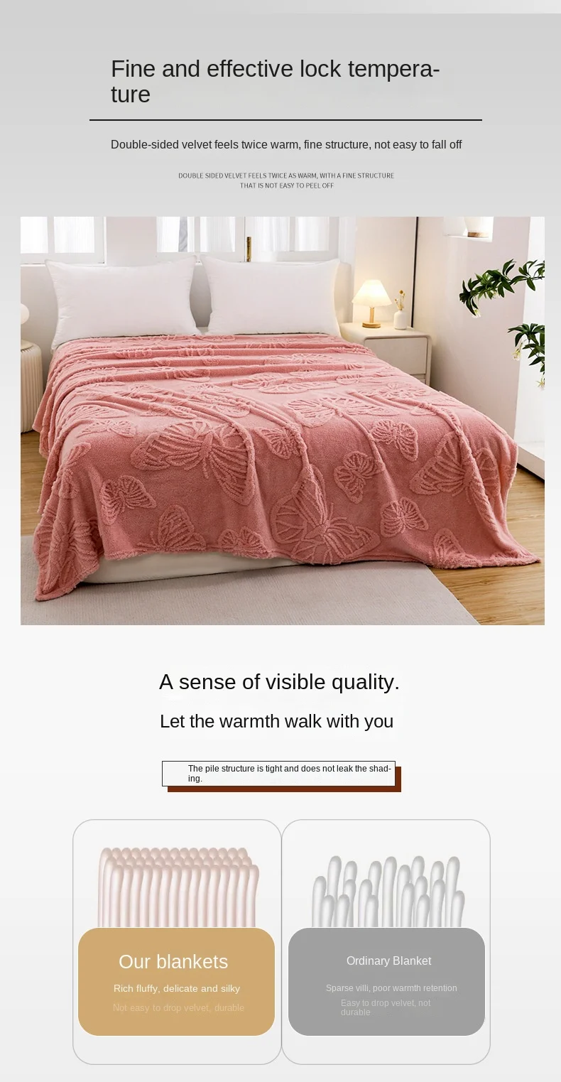 New Knitted Flannel Taffeta Fleece Butterfly Flower Stereo Jacquard Eco-friendly 100% Polyester All-Season Bedding Travel Nap supplier