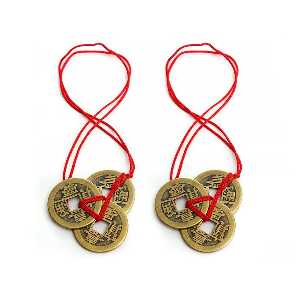 Worldwide Free Shipping Chinese Feng Shui Coins Meaningful Fortune Coins With Red Strings For Wealth And Good Luck