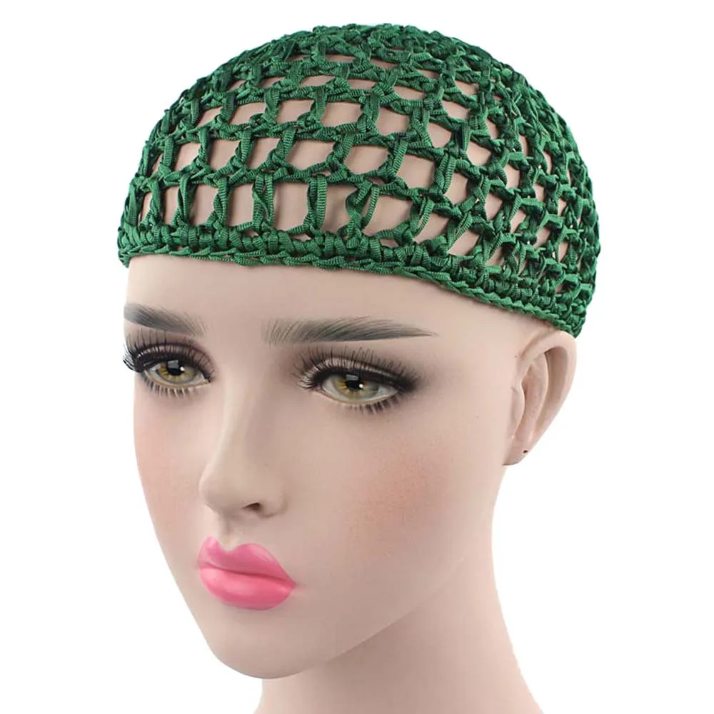 
Women Mesh Hair Net Crochet Cappy Solid Color Snood Sleeping Night Cover Turban Hat 