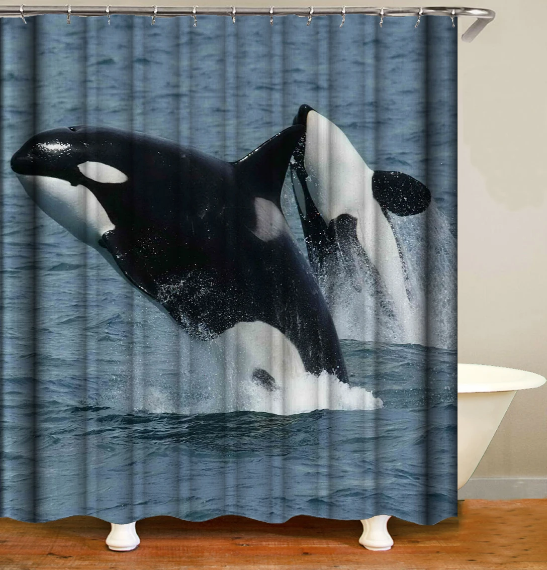 2020 New Style Polyester Tropical Blue Bathroom Shower Curtain