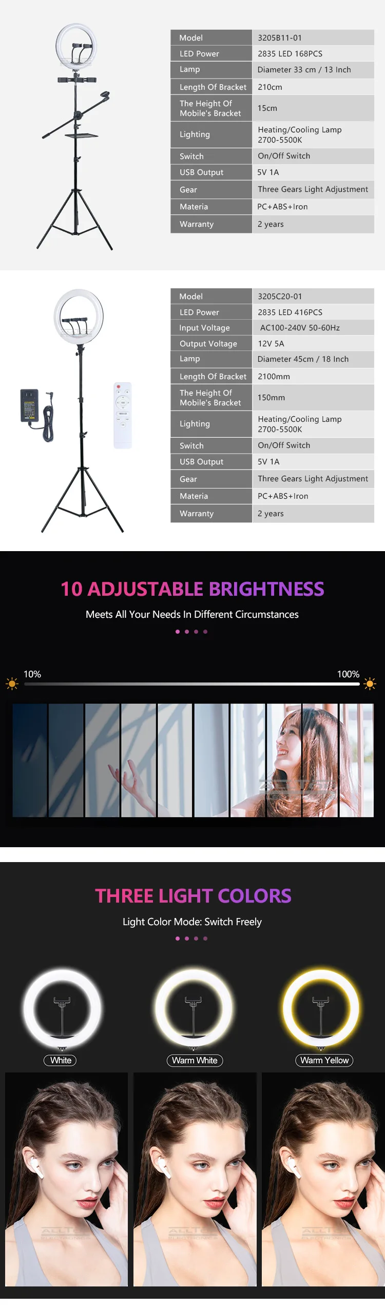 ALLTOP Photographic live streaming lighting kit beauty lamp remote control 18Inch indoor selfie led ring light