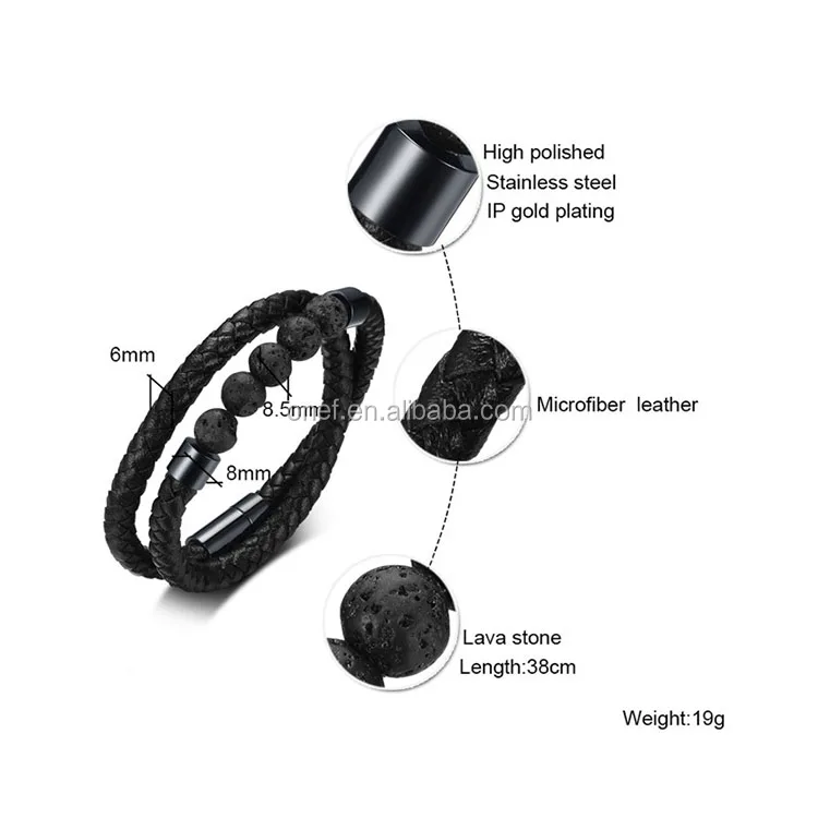 Personalized Custom Relationship Natural Chakra Lava Stone Beaded Leather Double Wrap Bracelet.jpg