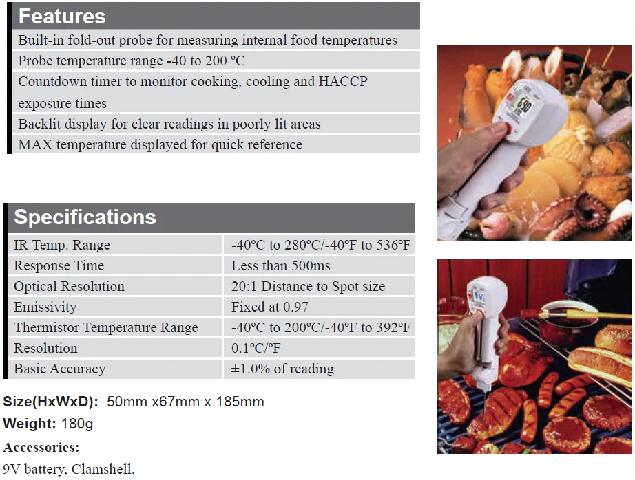 CEM IR-97 Food Safety Infrared Thermometer - Accurate & Reliable