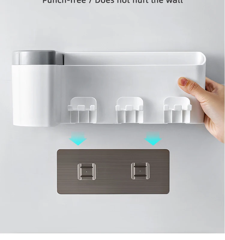 bathroom accessories plastic ABS toothbrush wall  holder  home organization toothpaste dispenser  with suction 3 cups  toilet