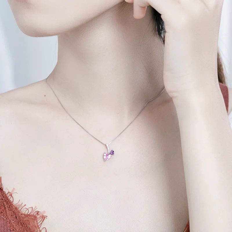 1CT Amethyst Love Necklace S925 Sterling Silver US shipping For Her/Mom gift0066 