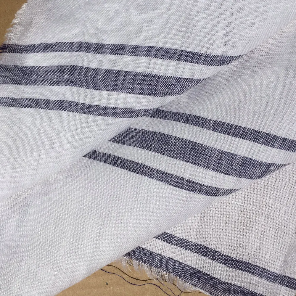 Blue Stripe Yarn Dyed Linen Fabric 100 French Linen Fabric For Linen Duvet Cover And