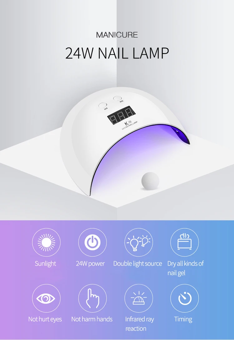 2020 New Ultraviolet Light 24w LED nail lamp no uv gel polish electric led lamp nail dryer for nails
