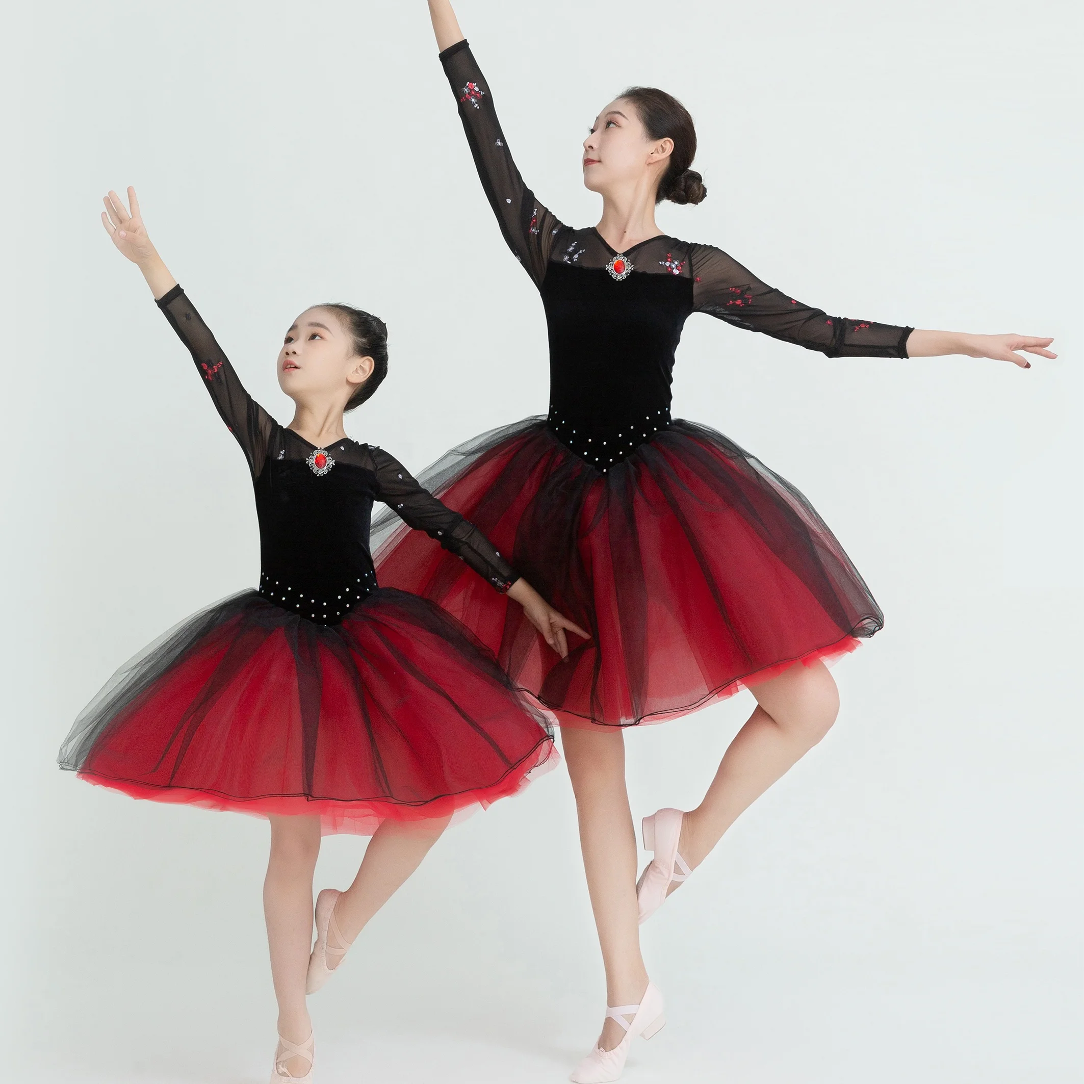 dress for christmas dance Dancing Holiday Magic Sheer organza satin ribbon Girls kids red velvet latin