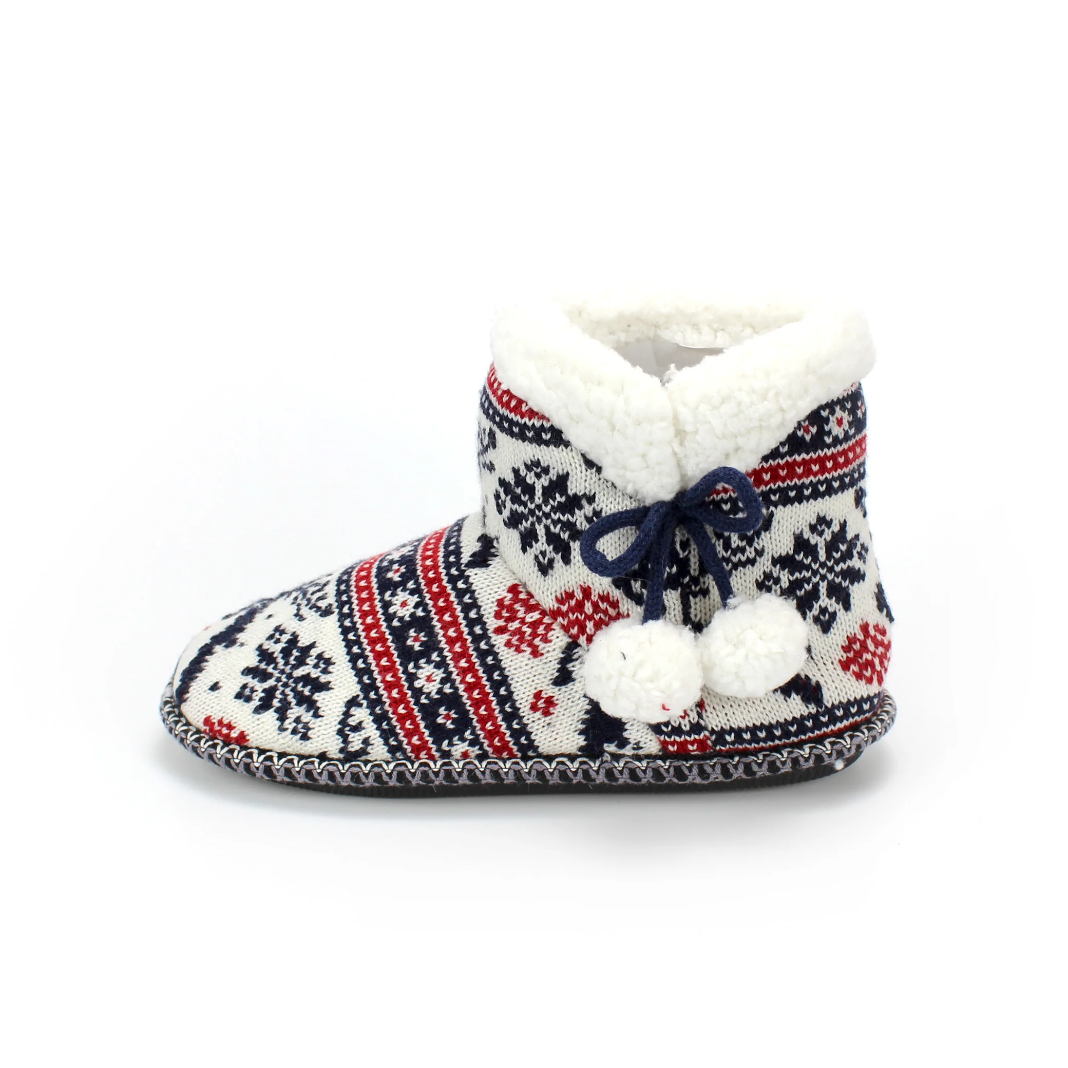 
Collar white plush knit two ball warm home woman TPR outsole indoor slipper boots 