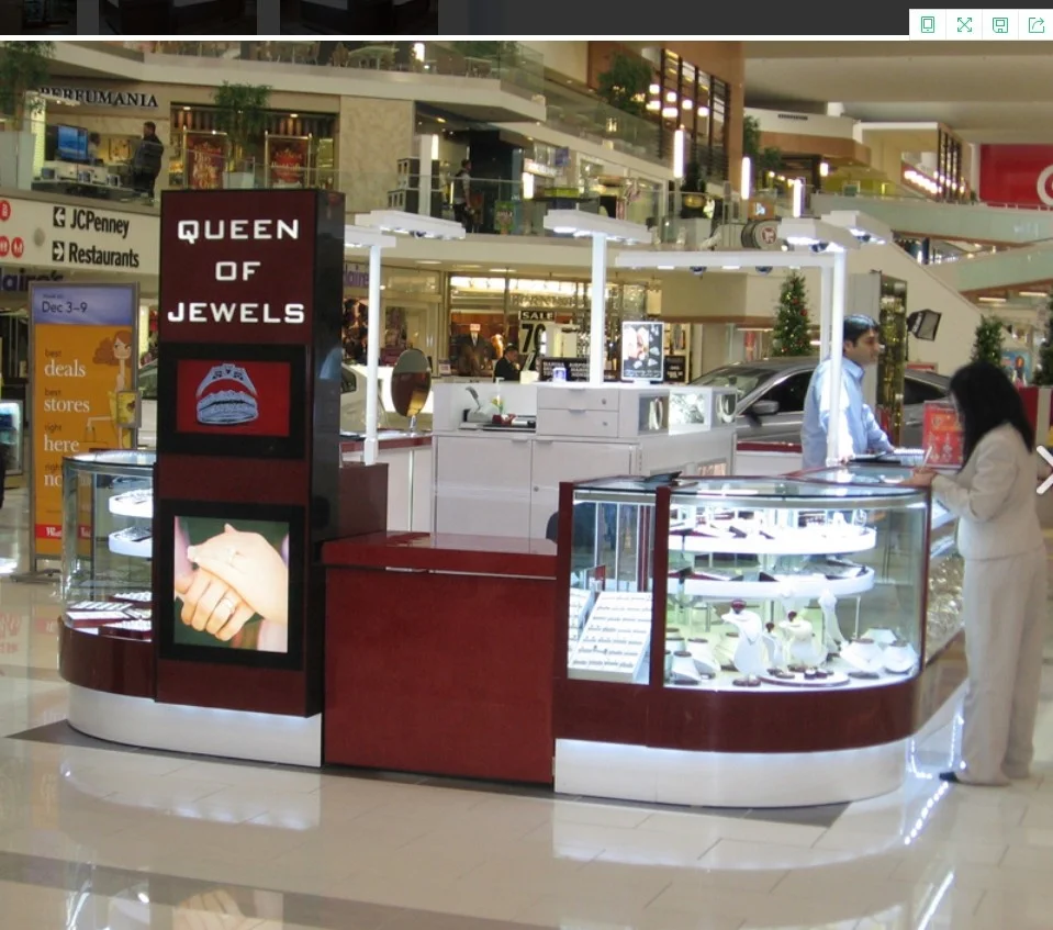 High Quality Jewelry Glass Display Mall Kiosk Wooden Mall Kiosk for Jewelry Modern Jewelry Kiosk with LED Light