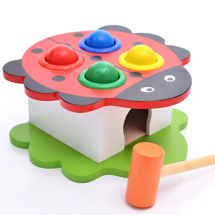 厂家直销哆啦a梦草莓木制儿童敲球玩具批发创意卡通游戏益智玩具