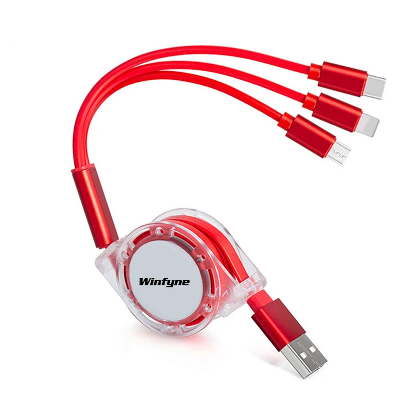
Custom Logo Universal Retractable 3 in 1 Multi Multiple 3in1 USB Charging Charger Cable 