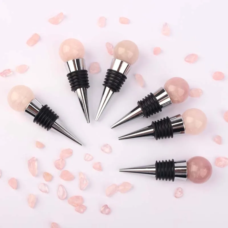 Customized Natural Rose Quartz Gem Crystal Bottle Stopper Gemstone Wine