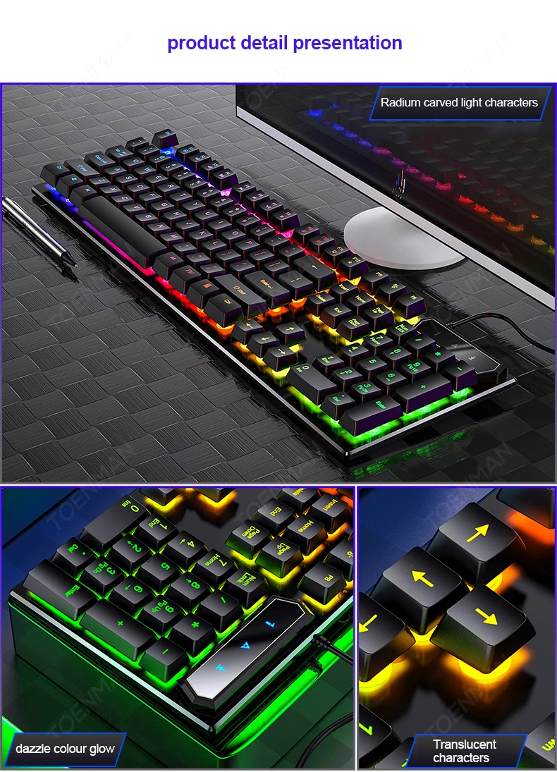 New V4 Mechanical Feeling Keyboard Wired Backlight USB Computer Accessories Colorful 104 Keys Multi-Function Game Keyboard