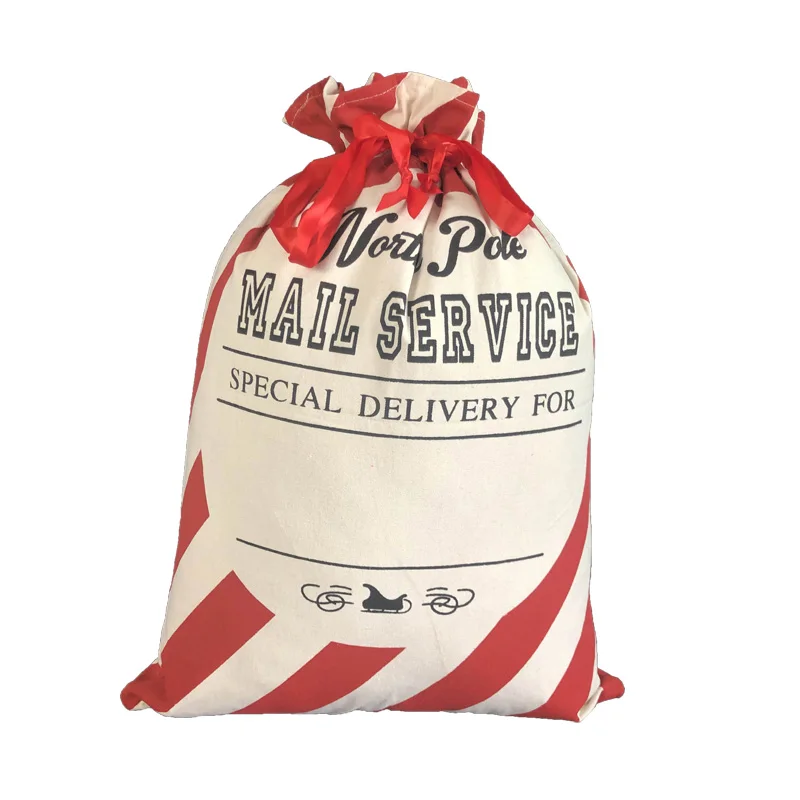 孩子大抽绳圣诞礼品袋圣诞大条纹空白圣诞老人麻袋升华散装派对装饰的