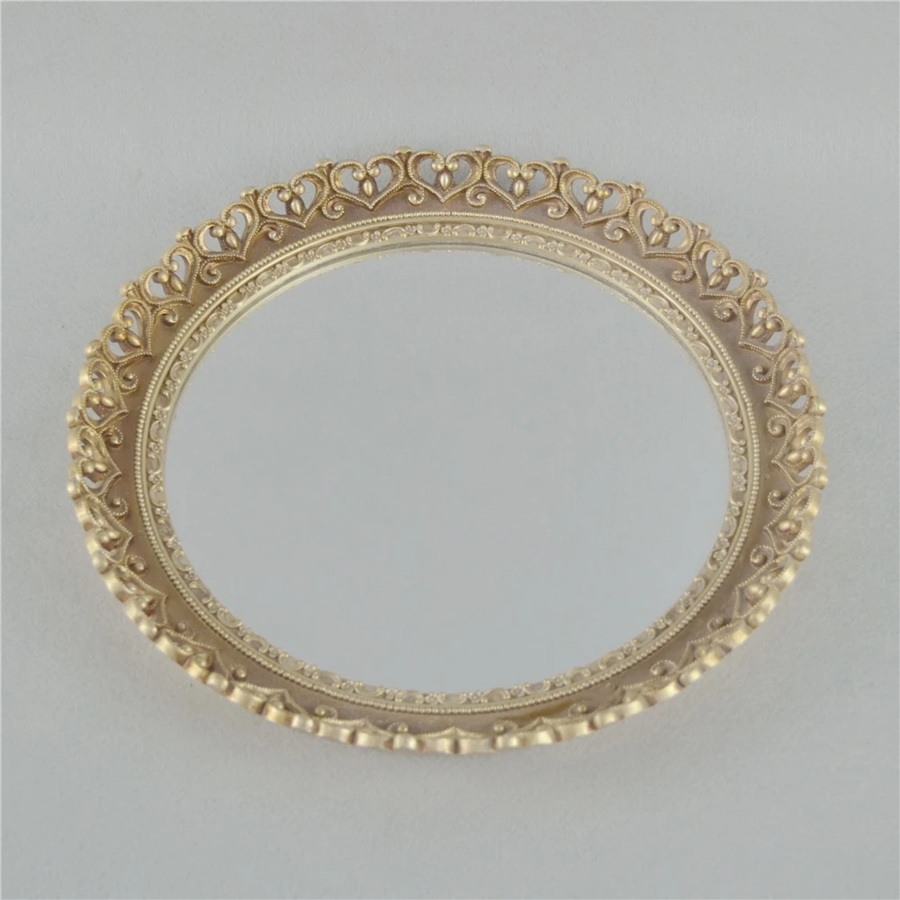 princess style pink resin frame mirror serving tray with pattern print