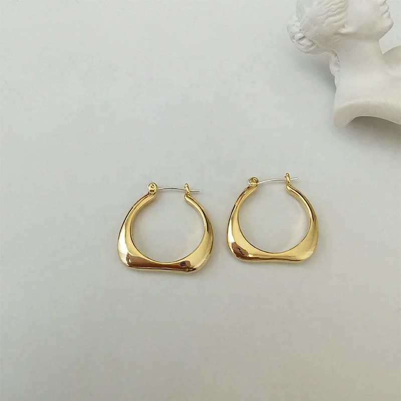 14k Gold Plated Geometric Hollow Kettlebell Shape Huggies Earrings ...
