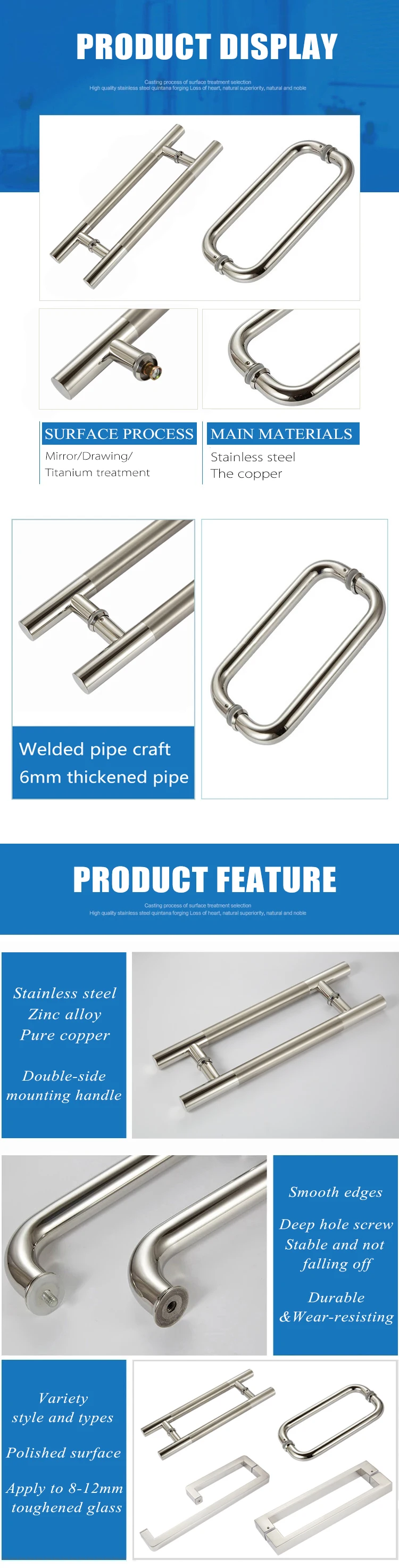 Glass Shower Door Handle Commercial Glass High Quality Sus 304 Tempered