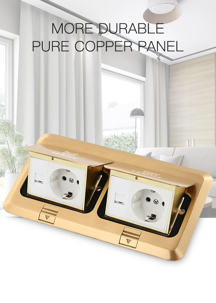German standard brass power 16A double pop-up floor socket box