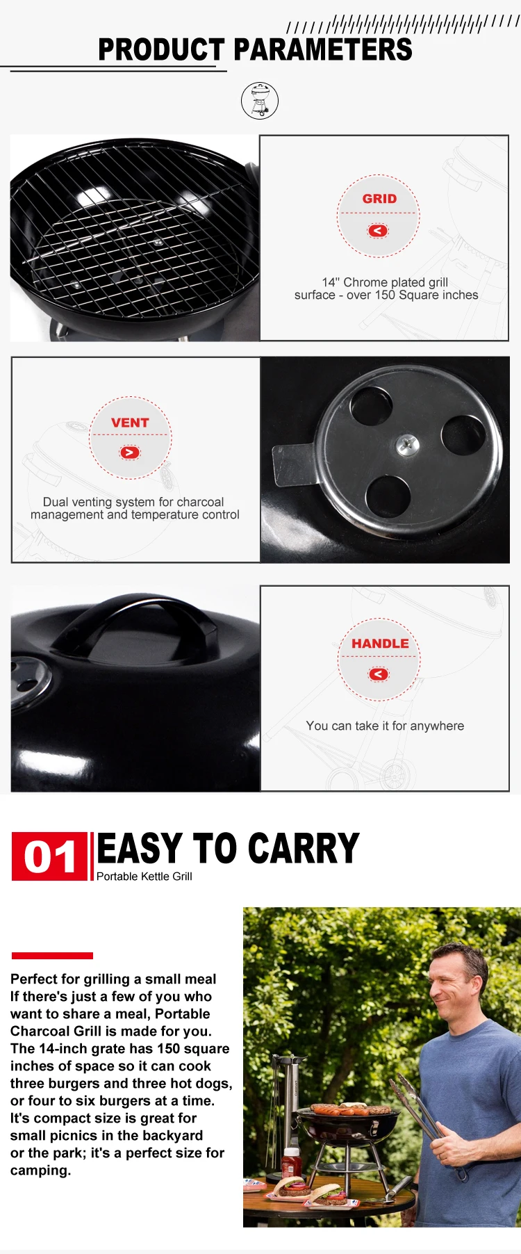 Chinese factory direct sale multi color mini round charcoal barbecue bbq grill