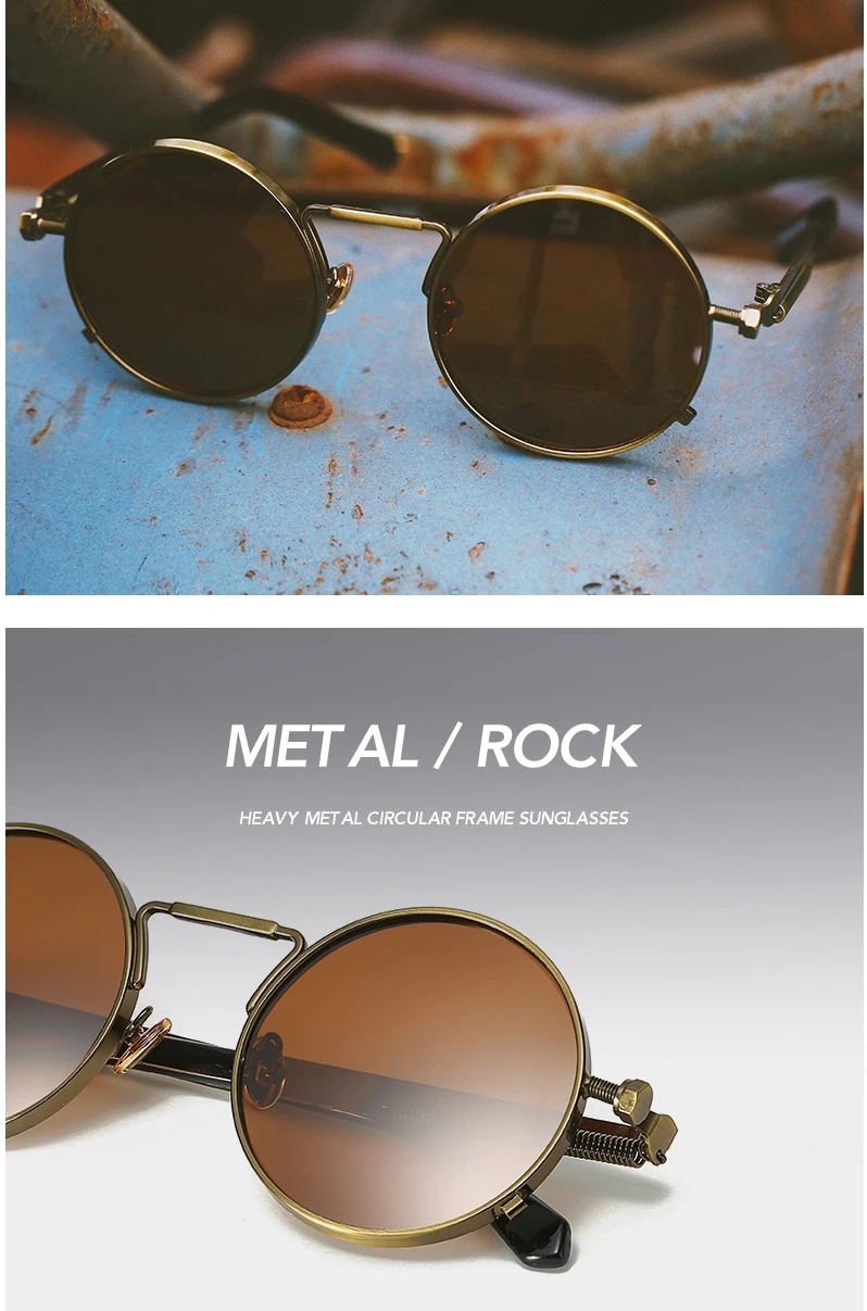 Classic Gothic Steampunk Sunglasses Polarized Men Women Brand Designer Vintage Round Metal Frame 