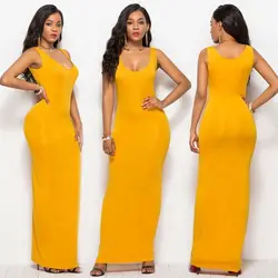 High Quality Plain Dyed Women Sexy Solid Vest Elastic Slim Fit Maxi Dress