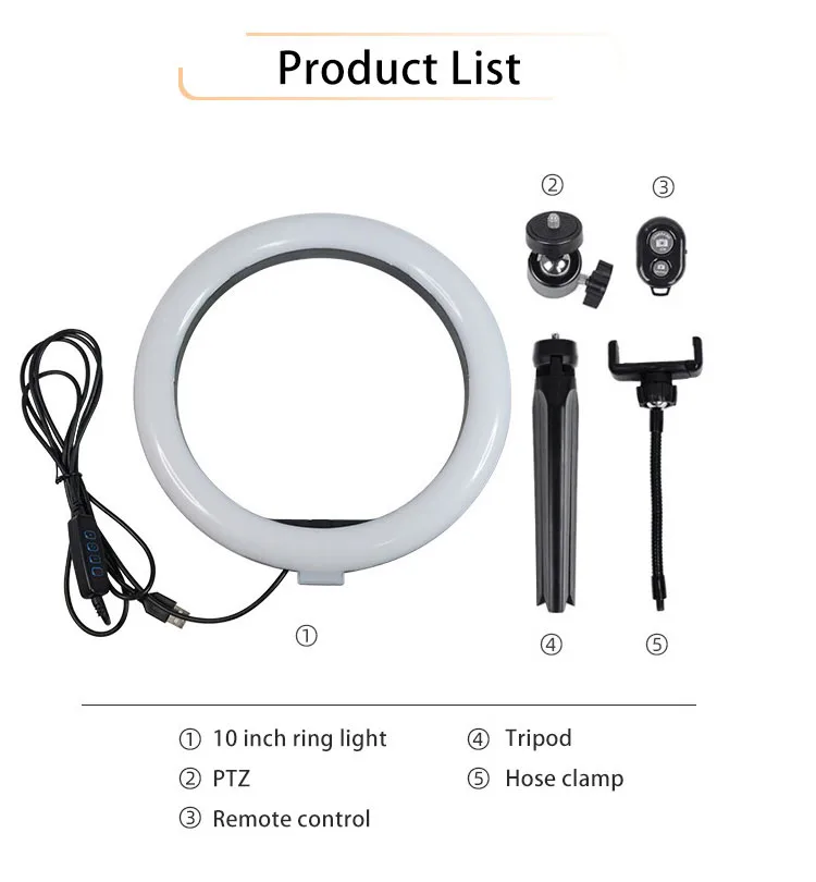 Led Ring Light 10 Pouces Led Lumière Anneau Avec Trépied 3 Couleur Modes Et 10 Niveaux