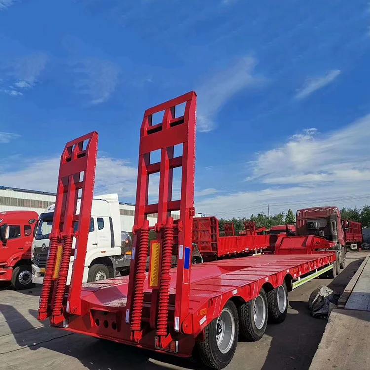 China Manufacturer Low Bed Truck Semi 3 Axles Lowboy Trailer Lowboy