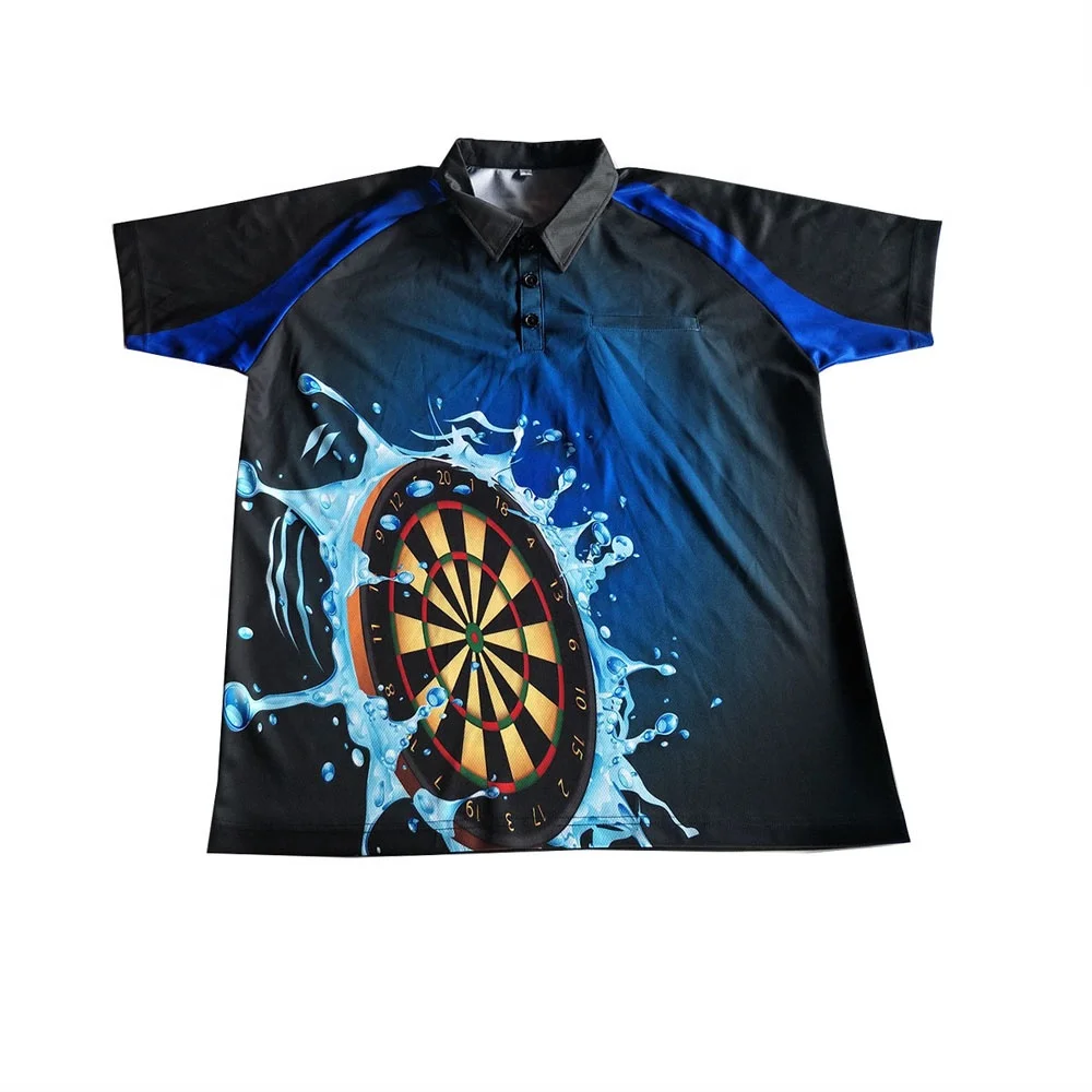 Custom Digital Print Raglanmouwen Blauw Dart Shirt Mannen Dart Polo T