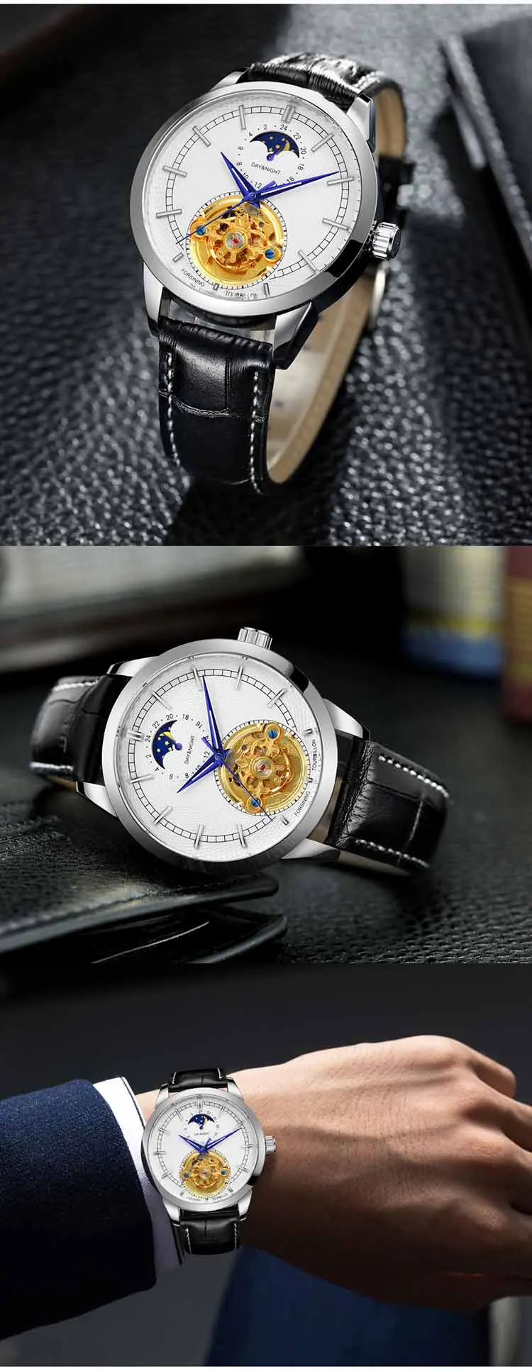 FORSINING 8197, высококачественные, изготовленные в КНР, мужские часы с механизмом, удобный ремешок из искусственной кожи, стойкий к влаге, лучшие ультратонкие повседневные часы