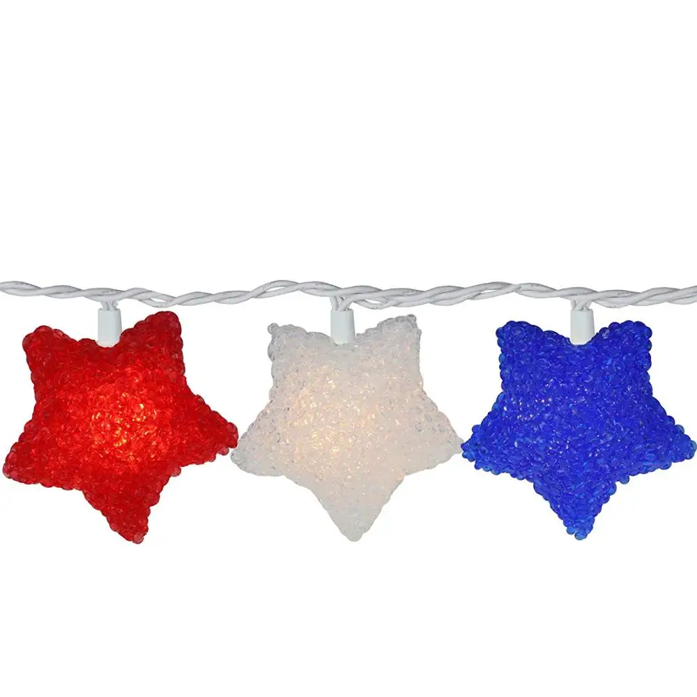 10 Counts Red White  Blue EVA Star Lights Fourth of July American Star String Lights USA Flag Independence Day Theme Decoration