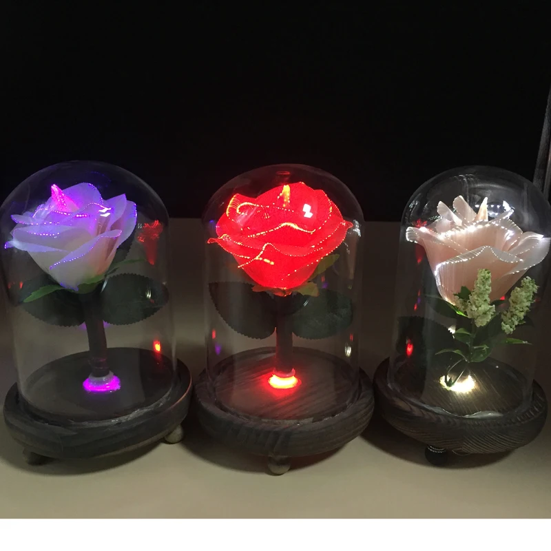 Valentine's Day Rose In Glass Globe Led Fiber Optic Flower Lamp Wedding