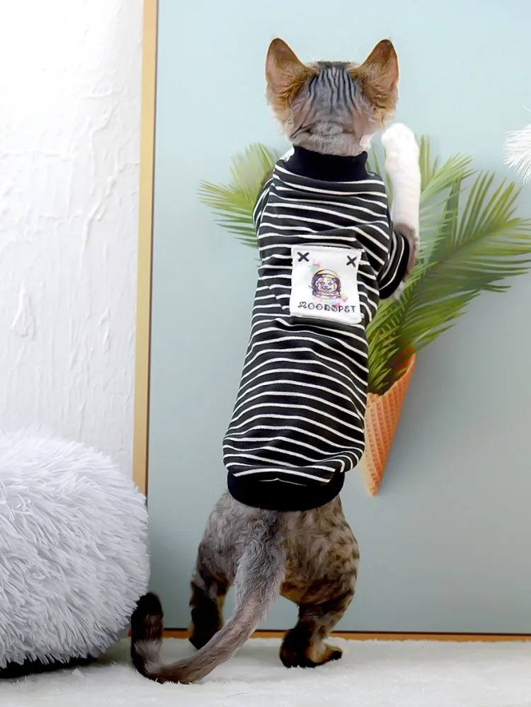 Fashion Striped Cat Clothes Cotton Eco-friendly Anti-Hair New Year's Cat Coat Sweatershirt