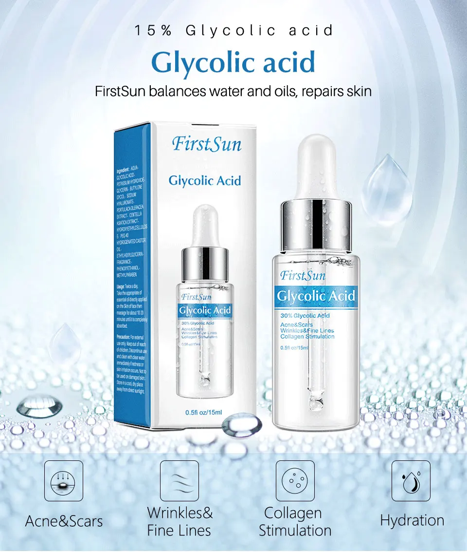 New 30 Glycolic Acid Face Serum Shrink Pores Brighten Skin Color