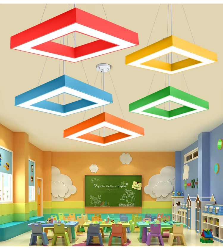 product color led square pendant light for gyms shopping malls supermarkets kindergartens industrial style creative shape lamp-9