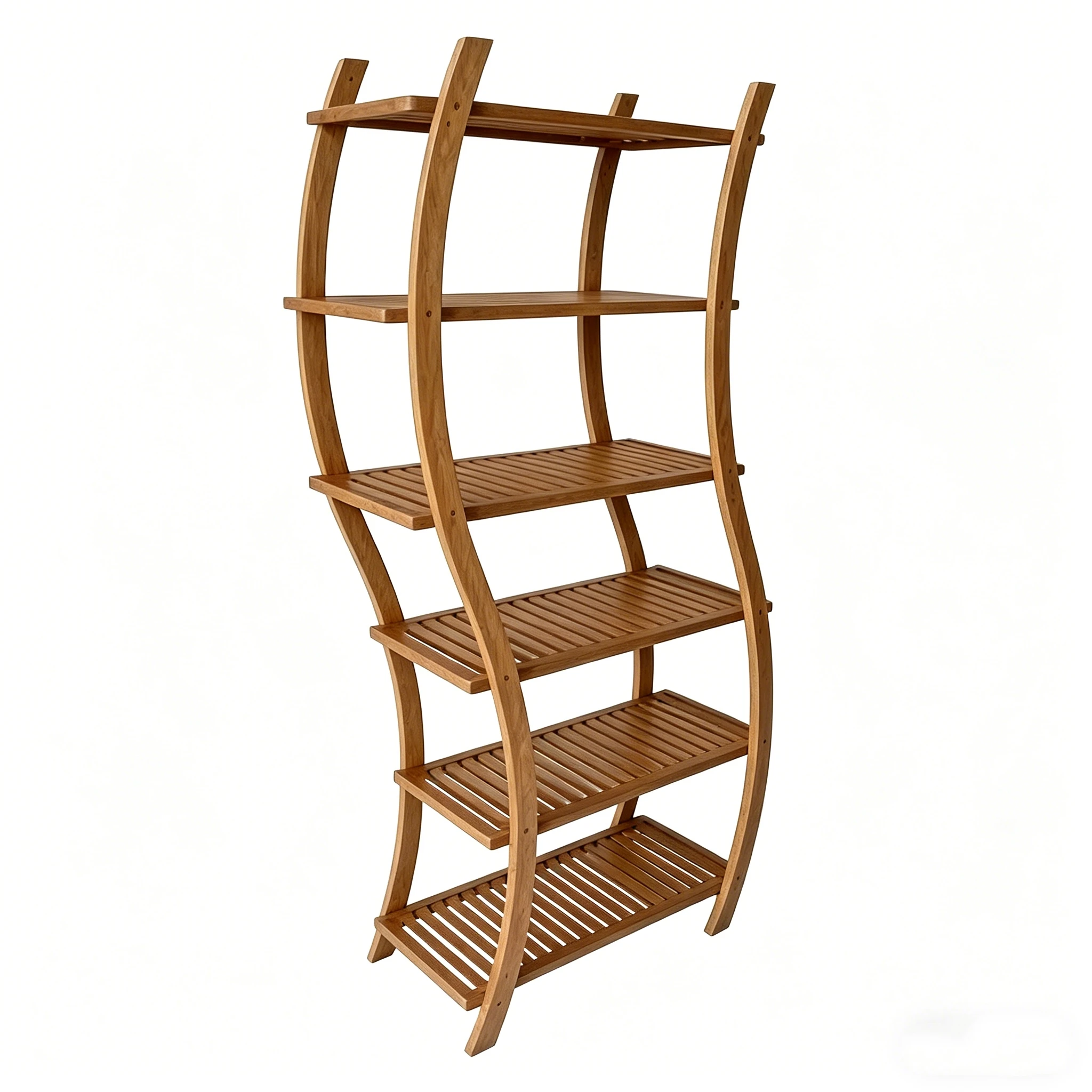 6 Tier Modern Bamboo Freestanding Storage Rack & Bookcase with Wave ...