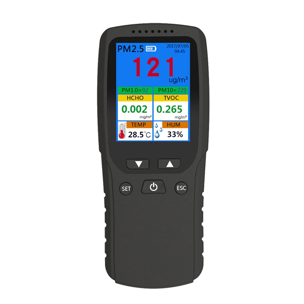 Handheld Pm2.5 Air Quality Detector With Temperature And Humidity Meter
