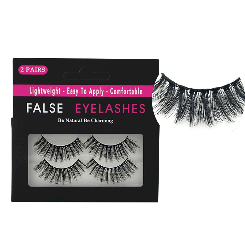 
2 Pairs Handmade Private Label Synthetic Hair Custom Eyelash Box 3D Eyelash Vendors 