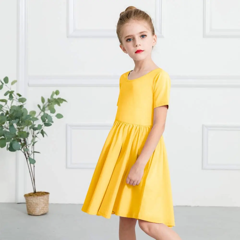 Filles Coton Haut Taille Twirly Robe Patineuse Enfant Casual Parti Robes Filles Coton Haut Taille Twirly Robe Patineuse Enfant Casual Parti Robes