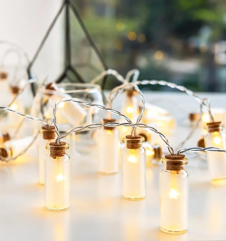 Ins Hot Sale Warm White LED Christmas Tree Fairy Light Mini Bottle Glass Wishing Bottle Jar String Light For Garden Bedroom