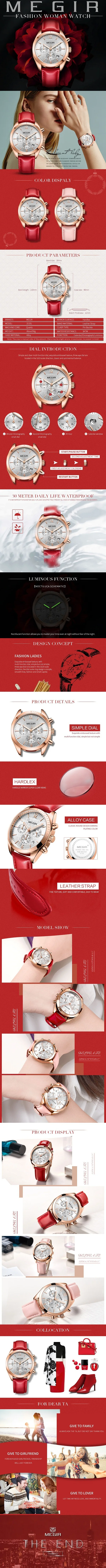 MEGIR 2115 Pink Leather Women's Watches Popular Luxury Quartz Watches Jewelry for Women Wristwatch Custom LOGO Factory