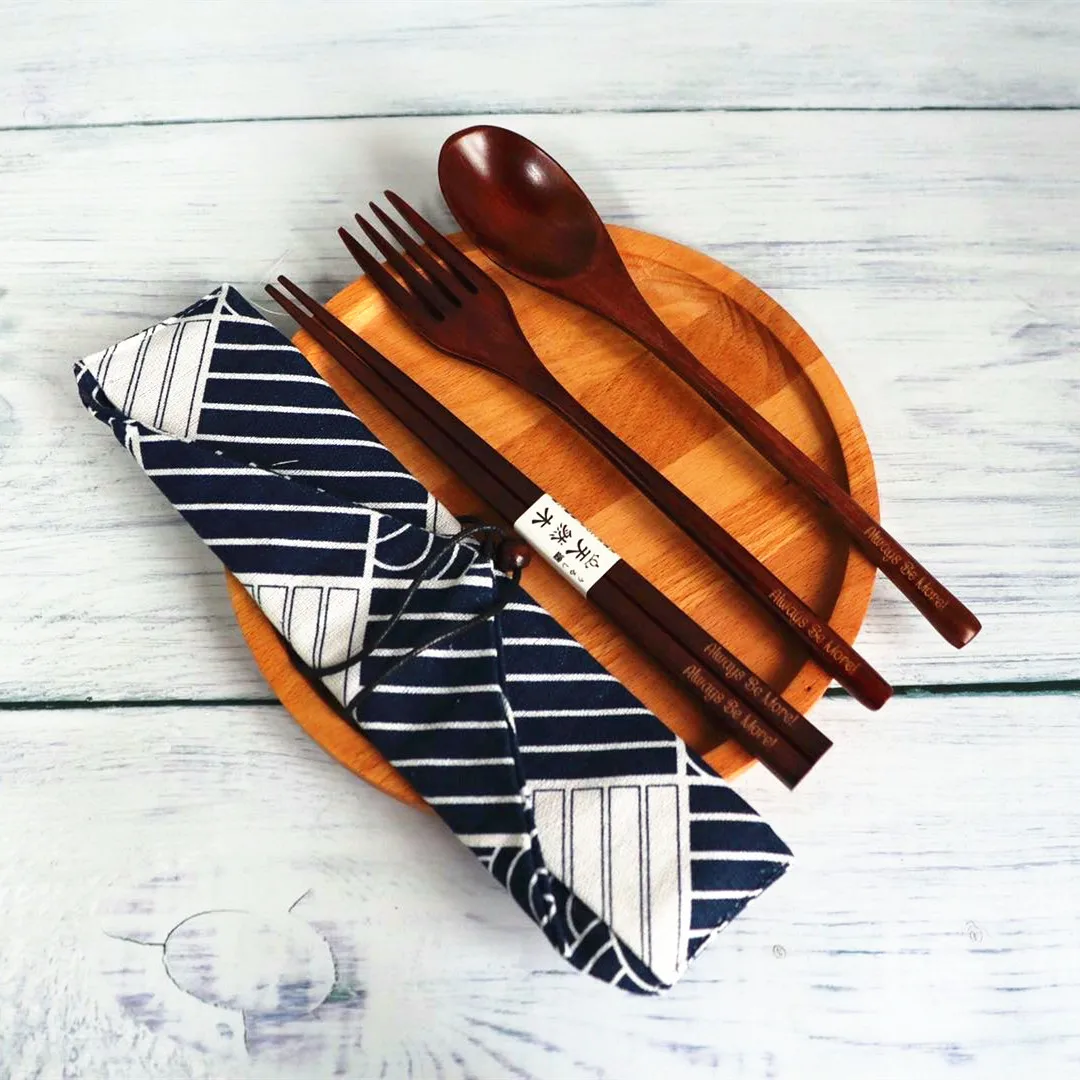 wooden cutlery set travel dinnerware suit reusable wood cutlery