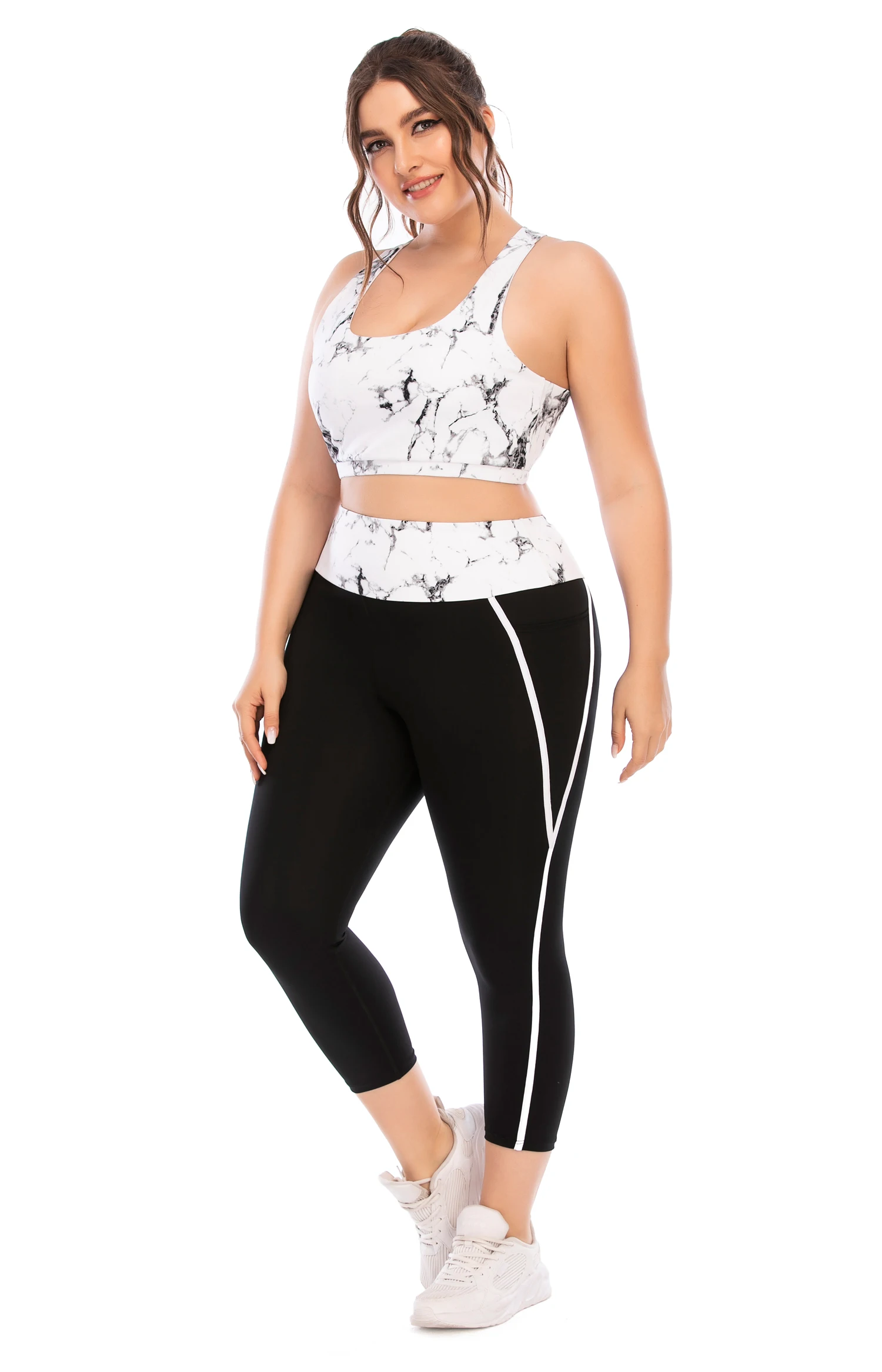 Women High Waist Gym Tight Pocket Plus Size Sports Bra Yoga Pant For Fat Women Two Piece Set