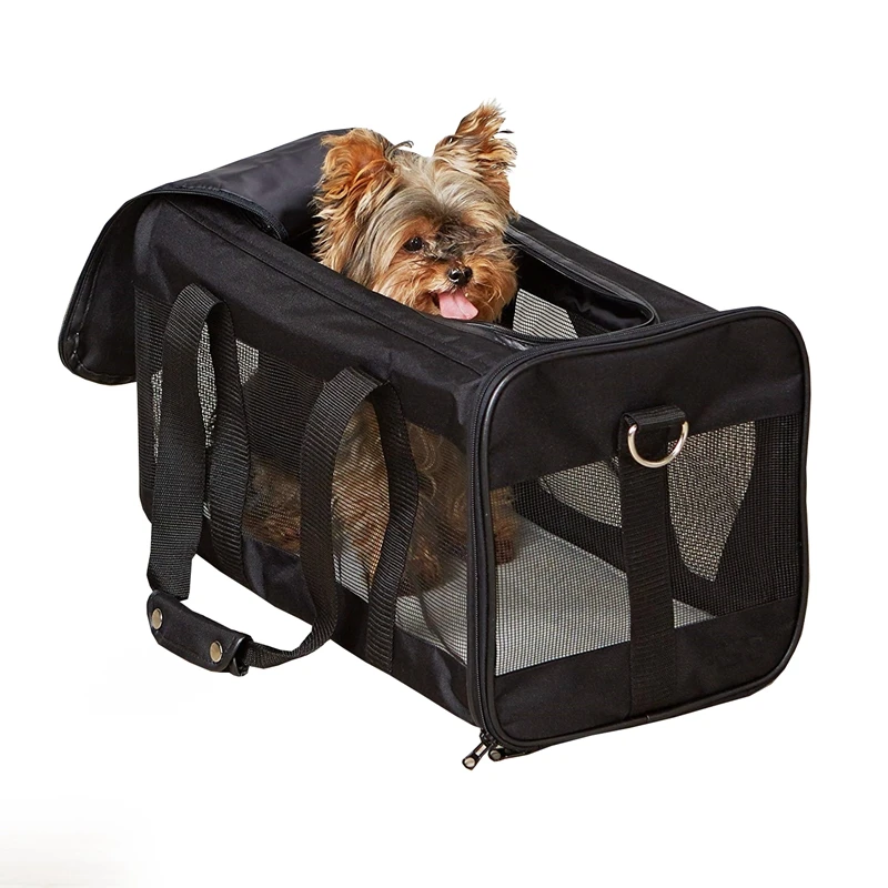 亚马逊爆炸黑色便携式对角宠物手提袋可折叠透气狗袋