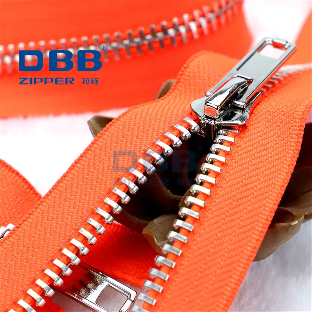 
#5 auto lock open end Wholesale Garment Accessories Sliver Teeth Metal Zipper, Custom Metal Zipper For clothing 